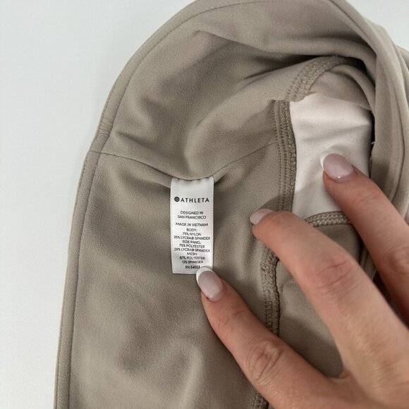 Athleta Exhale Mesh Capri Leggings Quail Beige White Mesh Cutouts Size Small - Picture 6 of 11